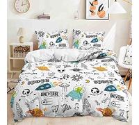 JEZIVLO Outer Space Duvet Cover Set King Size Kids Bedding Set Alien Rocket Universe Printed For All Season Soft Easy Care Quilt Cover Set For Kids Teen Boys And Girls