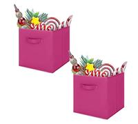 JF HOME BLISS 2 Pcs Cube Storage Box Collapsible Organizer Bin 27x27x28cm Cubes Fabric Storage Bins with Handles Open-Top Toys Box for Closet Shelves Drawer Bedroom Rose red