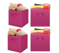 JF HOME BLISS 2 Pcs Cube Storage Box Collapsible Organizer Bin 27x27x28cm Cubes Fabric Storage Bins with Handles Open-Top Toys Box for Closet Shelves Drawer Bedroom Rose red