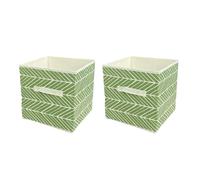 JF HOME BLISS 2 Pcs Cube Storage Box Collapsible Organizer Bin 27x27x28cm Cubes Fabric Storage Bins with Handles Open-Top Toys Box for Closet Shelves Drawer Bedroom Green Striped