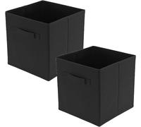 JF HOME BLISS 2 Pcs Cube Storage Box Collapsible Organizer Bin 27x27x28cm Cubes Fabric Storage Bins with Handles Open-Top Toys Box for Closet Shelves Drawer Bedroom Black