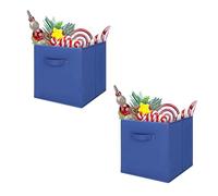 JF HOME BLISS 2 Pcs Cube Storage Box Collapsible Organizer Bin 27x27x28cm Cubes Fabric Storage Bins with Handles Open-Top Toys Box for Closet Shelves Drawer Bedroom Blue