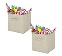 JF HOME BLISS 2 Pcs Cube Storage Box Collapsible Organizer Bin 27x27x28cm Cubes Fabric Storage Bins with Handles Open-Top Toys Box for Closet Shelves Drawer Bedroom Beige