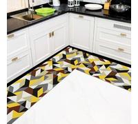JF HOME BLISS 2-Piece Non-Slip Kitchen Mat Set - Super Absorbent Washable Rugs (40x60cm + 40x120cm) | Anti-Fatigue Floor Mats for Kitchen Sink, Entryway & High Traffic Areas (Kitchen Yellow Triangle)