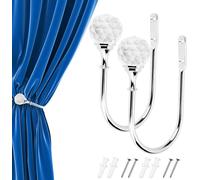 JF HOME BLISS 2Pack Crystal Curtain Holdback Hook Metal Crystal Ball U-Form Wall Mounted Curtain Tie Backs Hooks Decorative Drapery Holdbacks for Window Curtains Shower Curtains Towels With Screws (2)
