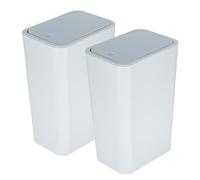 JF HOME BLISS 2PCS Slim Bathroom Bin with Lid - 10L Compact Plastic Rubbish Bin Set for Toilet, Bedroom, Office, Kitchen - Dog Proof Push-Button Waste Bins (Grey)