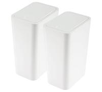 JF HOME BLISS 2PCS Slim Bathroom Bin with Lid - 10L Compact Plastic Rubbish Bin Set for Toilet, Bedroom, Office, Kitchen - Dog Proof Push-Button Waste Bins (White)