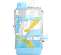 JF HOME BLISS 3-Tier Hamster Cage 23x17x45cm - Multi-Level Habitat with Runner, House & Accessories for Hamsters/Mice (Pink/Blue, Plastic & Iron Wire) (Blue)