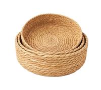 JF HOME BLISS 3Pcs Handwoven Natural Rattan Storage Basket Round Woven Straw Basket for Toys Snacks Fruits & Home Organization Decorative Multipurpose Basket for Living Room Kitchen Bedroom