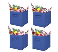 JF HOME BLISS 4 Pcs Cube Storage Box Collapsible Organizer Bin 27x27x28cm Cubes Fabric Storage Bins with Handles Open-Top Toys Box for Closet Shelves Drawer Bedroom Blue