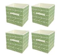 JF HOME BLISS 4 Pcs Cube Storage Box Collapsible Organizer Bin 27x27x28cm Cubes Fabric Storage Bins with Handles Open-Top Toys Box for Closet Shelves Drawer Bedroom Green Striped