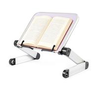 JF HOME BLISS Adjustable Book Holder Stand Lightweight Aluminum Ergonomic Reading & Cooking Book Stand with 360° Rotation for Textbooks Tablets Magazines Recipe Books Office and Home Use (White)
