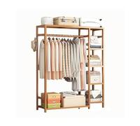 JF HOME BLISS Bamboo Clothes Rail Garment Rack 147x90x30cm Open Wardrobe with 4-Tier Storage Shelves Natural Wood Clothing Hanging Stand for Bedroom Living Room & Entryway