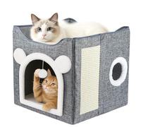 JF HOME BLISS Cat House for Indoor Pets 2 Layer Large cat cave with Scratch Board and Ball (Gray, 1)