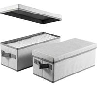 JF HOME BLISS CD Storage Boxes - Set of 2 CD Case Storage Foldable Boxes with Lids 14"x6.7"x5.5" Small Basket Holds 30 CDs in Full Jewel Cases 60 CDs in Slim Cases 165 Discs in CD Sleeves Gery
