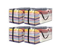 JF HOME BLISS Clear Storage Bags with Zips, 4 Packs 40L Heavy-Duty PVC Moving Bags, Large Clothes Storage Bags with Reinforced Handles, Foldable Organiser for Home, Wardrobe & Moving(4PCS, 40L)