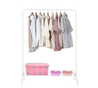 JF HOME BLISS Clothes Rail Rack 146×110×40cm - Clothes Hanging Rail for Bedroom Freestanding Garment Hanging Rail with Storage Shelf - Metal Clothes Hanger Stand Laundry Room & Drying (Simple, White)