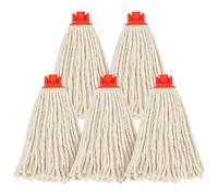 JF HOME BLISS Colour Coded Cotton Mop Heads Replacement , Super Absorbent Self-Threading Universal Fit for Wet & Dry Floor Cleaning - Ideal for Kitchen, Bathroom, Commercial & Home Use (Red, 5 Pack)