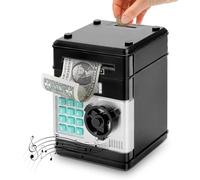 JF HOME BLISS Electronic Piggy Bank for Kids - Password-Protected Money Saving Box with Mini ATM Function (19x13x12.5cm, Requires 3x AA Batteries) (Black)