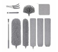 JF HOME BLISS Feather Duster Cleaning Kit 8 PCS, 245cm Extendable Telescopic Long Handle Microfiber Duster, Cobweb Dusting Brush Set for High Ceiling Fans AC Vents Indoor Home Cleaning (Grey)