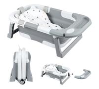 JF HOME BLISS Foldable Baby Bathtub - Portable Collapsible Infant Tub with Seat Support & Heat-Sensitive Drain - Newborn to Toddler (0-36 Months) - Safe, Non-Slip & Space-Saving (Grey)