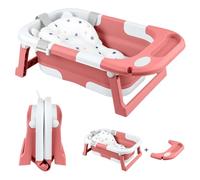 JF HOME BLISS Foldable Baby Bathtub - Portable Collapsible Infant Tub with Seat Support & Heat-Sensitive Drain - Newborn to Toddler (0-36 Months) - Safe, Non-Slip & Space-Saving (Pink)