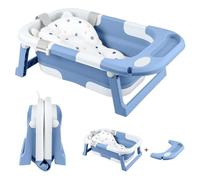 JF HOME BLISS Foldable Baby Bathtub - Portable Collapsible Infant Tub with Seat Support & Heat-Sensitive Drain - Newborn to Toddler (0-36 Months) - Safe, Non-Slip & Space-Saving (Blue)