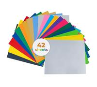 JF HOME BLISS Heat Transfer Vinyls 12" x 10" HTV Vinyl Sheets for Cricut Iron-On Vinyl for T-Shirts Hats Bags DIY Crafting with Heat Press or Iron Machine (42 Sheets - 20 Colours)