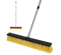 JF HOME BLISS Heavy Duty Garden Broom with 23" Wide Brush Head & 60" Adjustable Steel Handle Stiff Polypropylene Bristles for Concrete Driveway Patio Garage Warehouse Floor Cleaning Yellow