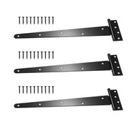 JF HOME BLISS Heavy Duty T-Hinges Workshop Shed Hinges Replacement Gate Hinges Outdoor Gate Hinges Fence Gate Hardware for Outdoor Wooden Gates Black 3 Pack with Mounting Screws (12-inch)