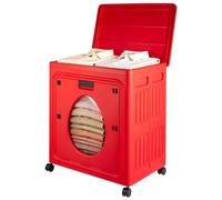 JF HOME BLISS Large Capacity Laundry Hamper with Lid and Wheels Collapsible Clothes Basket with Transparent Window Rolling Storage Organizer for Bedroom Apartment Closet (Red)