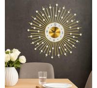 JF HOME BLISS Large Wall Clock Modern Gold Kitchen Clock 45cm Wall Mounted Decor Clock Silent Non-Ticking Battery Operated Art Deco Style for Living Room Kitchen Office