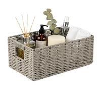 JF HOME BLISS Natural Paper Rope Storage Basket Collapsible Foldable Woven Organizer Bins with Handles for Shelves Pantry Bathroom Living Room & Home Decor Rustic Home Decor (Grey, 36x28x18.5 cm)