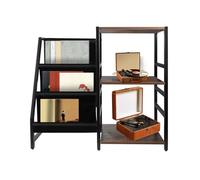 JF HOME BLISS Record Player Stand for 200 Vinyls - Rustic Wood & Metal 3-Tier Turntable Table with Side Storage, Easy Assembly