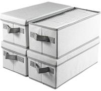 JF HOME BLISS Set of 4 CD Storage Boxes Foldable Case with Lids 14"x6.7"x5.5" Small Basket Holds 30 CDs in Full Jewel Cases 60 CDs in Slim Cases 165 Discs in CD Sleeves Gery