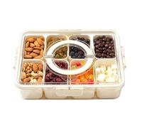 JF HOME BLISS Snackle Box with 8 Removable Compartments Divided Serving Tray with Airtight Lid & Handle Plastic Snack Container Organizer for Charcuterie Candy Fruits Nuts Travel Picnics (1Pc)