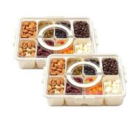 JF HOME BLISS Snackle Box with 8 Removable Compartments Divided Serving Tray with Airtight Lid & Handle Plastic Snack Container Organizer for Charcuterie Candy Fruits Nuts Travel Picnics (2Pcs)