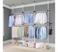 JF HOME BLISS Telescopic Clothes Rail Heavy Duty Clothes Rack Wardrobe Organizer Garment Rack Adjustable Height 281-329cm Width 153-274cm Extending Hanging Rail (4 Poles 6 Bars)