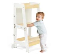 JF HOME BLISS Toddler Learning Tower Kitchen Helper Kids Step Stool with Black & Whiteboard Foldable Toddler Learning Tower Kids Step Stool & Mini Desk with Safety Rail (White)