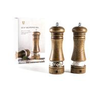 JF JAMES.F Wooden Salt and Pepper Grinder Set, 6.5 inch Rubber Wood Salt and Pepper Mills Set of 2 with Acrylic Visible Window & Adjustable Ceramic Rotor