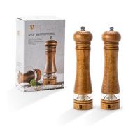 JF JAMES.F Wooden Salt and Pepper Grinder Set 8 inch Rubber Wood Salt and Pepper Mills Set of 2 with Acrylic Visible Window & Adjustable Ceramic Rotor