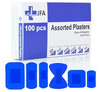 JFA Medical Blue Detectable Plasters - Assorted 6 Sizes, 100 Count (Low Allergy, CE Certified, Long Expiry)