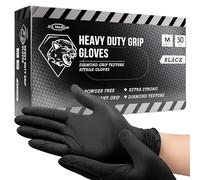 JFA Medical Disposable Heavy Duty Mechanic Powder Free Latex Free Black Diamond Grip Nitrile Gloves - Box of 50 (Medium)