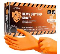 JFA Medical Disposable Heavy Duty Mechanic Powder Free Latex Free Orange Diamond Grip Nitrile Gloves - Box of 50 (Medium)