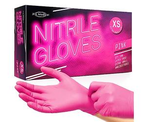 JFA Medical Disposable Powder Free Pink Nitrile Gloves - Box of 100 (Extra Small)