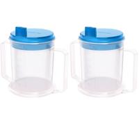 JFA Supplies Drinking Cup/Beaker/Mug/Sippy Cup for Disabled Adults with Easy Grip Handles Anti Splash Spout and Travel Lid - Multipack: 2 Packs of 1 Cup