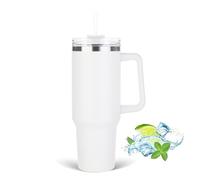 JFABL 40 oz Tumbler with Handle and Straw Lid, Stainless Steel Vacuum Insulated Travel Coffee Mug Cup, Double Wall Metal Water Bottle Keeps Maintains Cold Heat and Ice for Hours,1182ml (White)