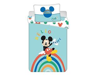 JFabrics Disney Mickey Mouse Baby Bedding Set with Duvet Cover and Pillowcase | 100% Cotton | Blue 100 x 135 cm + Pillowcase 60 x 40 cm
