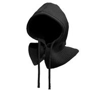 JFAN Balaclava Hood Womens Winter Hat Unisex Cashmere Knitted Beanie Hats with Drawstring Warm Hooded Scarf Hat Wind-Resistant Ski Cap Outdoor,Black