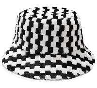 JFAN Bucket Hat Cow Print Warm Winter Hat Fisherman Hat for Women Men Fluffy Gifts for Women Girls(Chess)